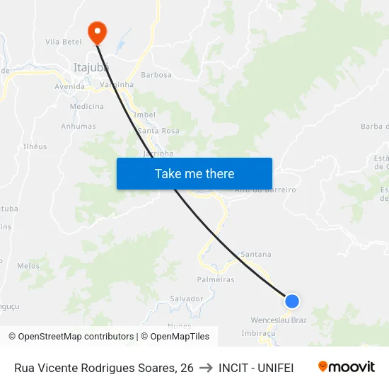 Rua Vicente Rodrigues Soares, 26 to INCIT - UNIFEI map