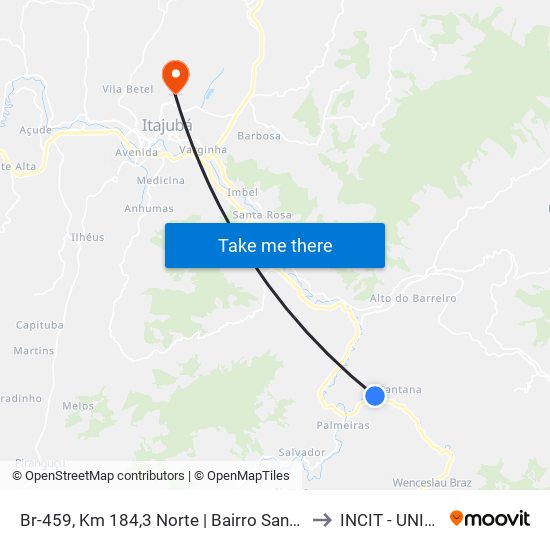 Br-459, Km 184,3 Norte | Bairro Santana to INCIT - UNIFEI map