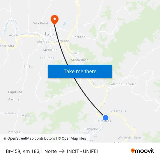 Br-459, Km 183,1 Norte to INCIT - UNIFEI map