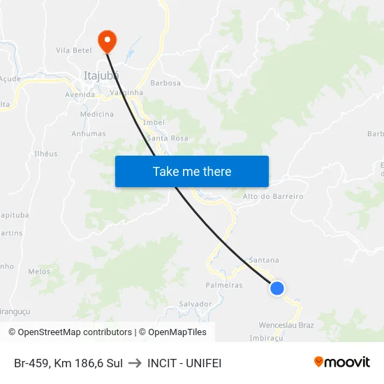 Br-459, Km 186,6 Sul to INCIT - UNIFEI map