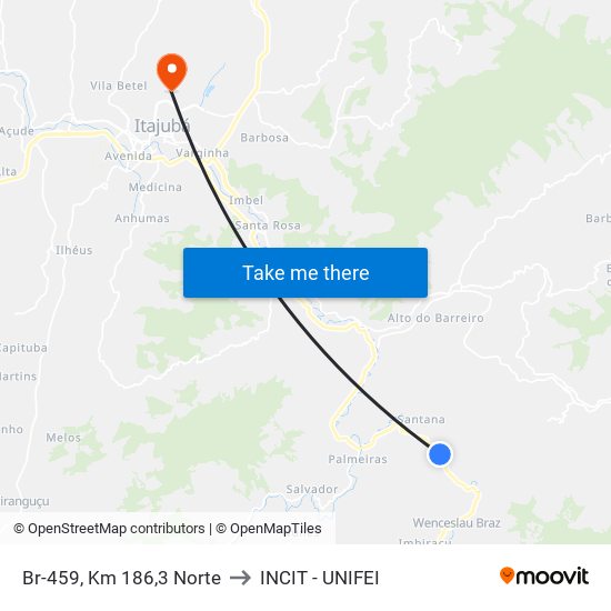 Br-459, Km 186,3 Norte to INCIT - UNIFEI map