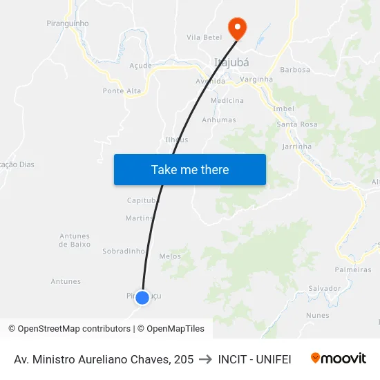 Av. Ministro Aureliano Chaves, 205 to INCIT - UNIFEI map