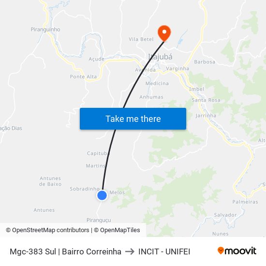 Mgc-383 Sul | Bairro Correinha to INCIT - UNIFEI map