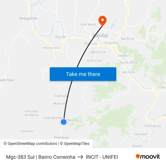 Mgc-383 Sul | Bairro Correinha to INCIT - UNIFEI map