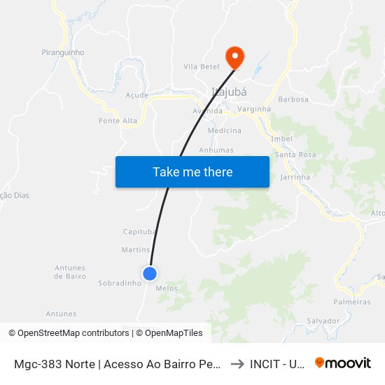 Mgc-383 Norte | Acesso Ao Bairro Pedra Vermelha to INCIT - UNIFEI map