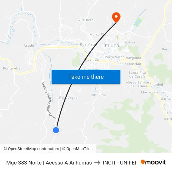 Mgc-383 Norte | Acesso A Anhumas to INCIT - UNIFEI map