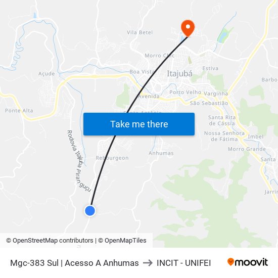 Mgc-383 Sul | Acesso A Anhumas to INCIT - UNIFEI map