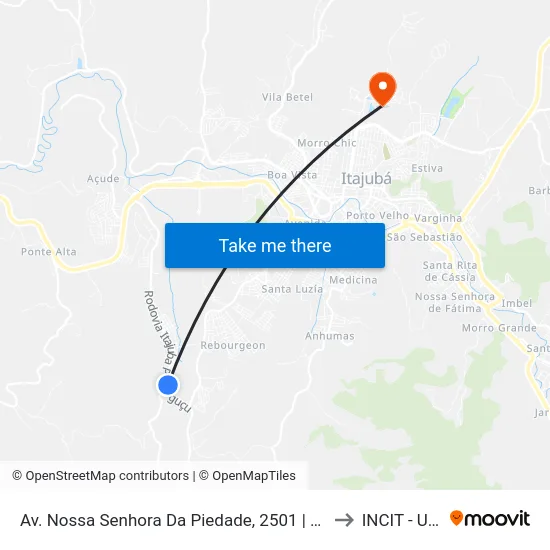 Av. Nossa Senhora Da Piedade, 2501 | Bairro Capituba to INCIT - UNIFEI map