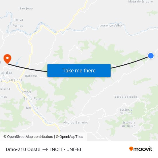 Dmo-210 Oeste to INCIT - UNIFEI map