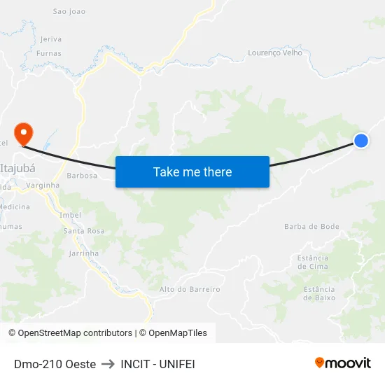 Dmo-210 Oeste to INCIT - UNIFEI map