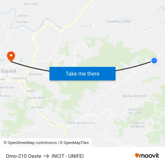 Dmo-210 Oeste to INCIT - UNIFEI map