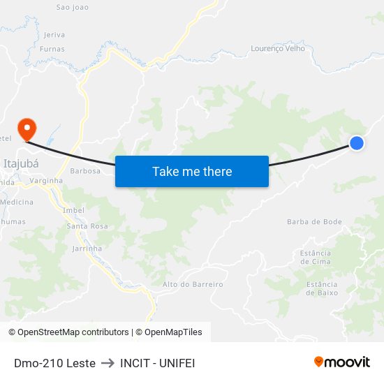 Dmo-210 Leste to INCIT - UNIFEI map