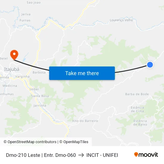 Dmo-210 Leste | Entr. Dmo-060 to INCIT - UNIFEI map