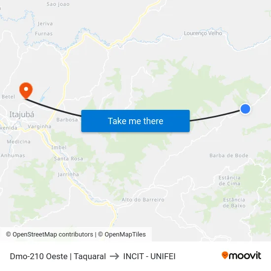 Dmo-210 Oeste | Taquaral to INCIT - UNIFEI map