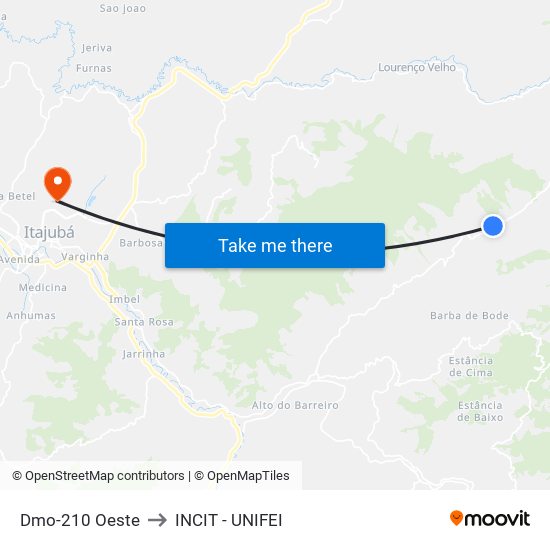 Dmo-210 Oeste to INCIT - UNIFEI map