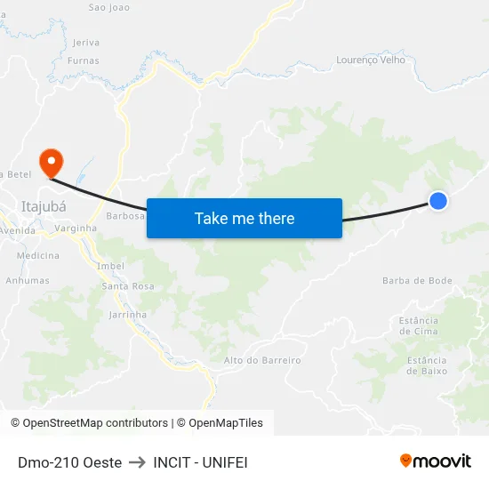 Dmo-210 Oeste to INCIT - UNIFEI map