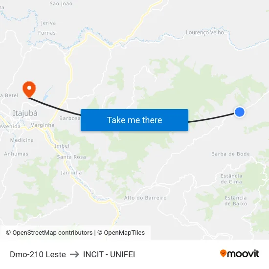 Dmo-210 Leste to INCIT - UNIFEI map