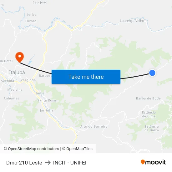Dmo-210 Leste to INCIT - UNIFEI map