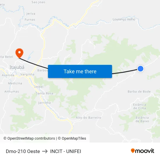 Dmo-210 Oeste to INCIT - UNIFEI map