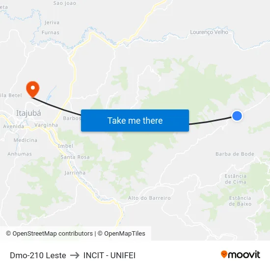 Dmo-210 Leste to INCIT - UNIFEI map