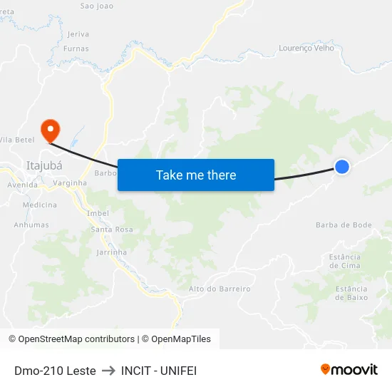Dmo-210 Leste to INCIT - UNIFEI map