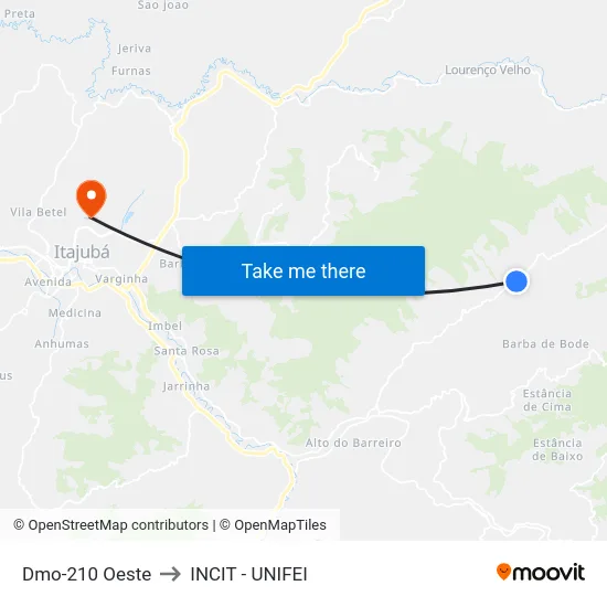 Dmo-210 Oeste to INCIT - UNIFEI map