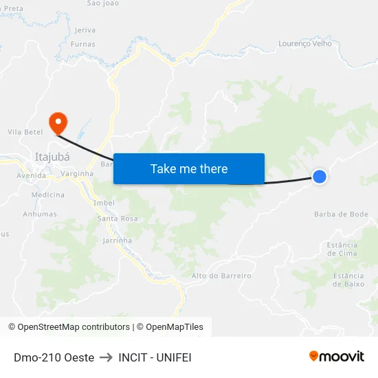 Dmo-210 Oeste to INCIT - UNIFEI map