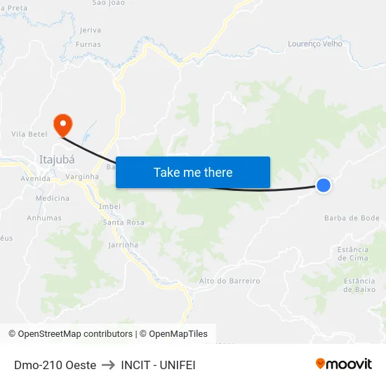 Dmo-210 Oeste to INCIT - UNIFEI map