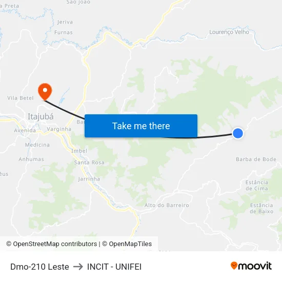 Dmo-210 Leste to INCIT - UNIFEI map