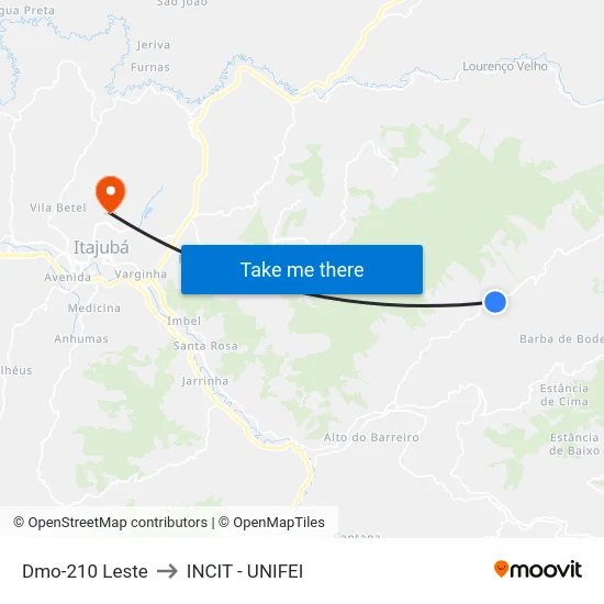 Dmo-210 Leste to INCIT - UNIFEI map