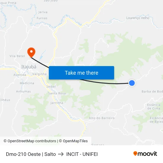 Dmo-210 Oeste | Salto to INCIT - UNIFEI map