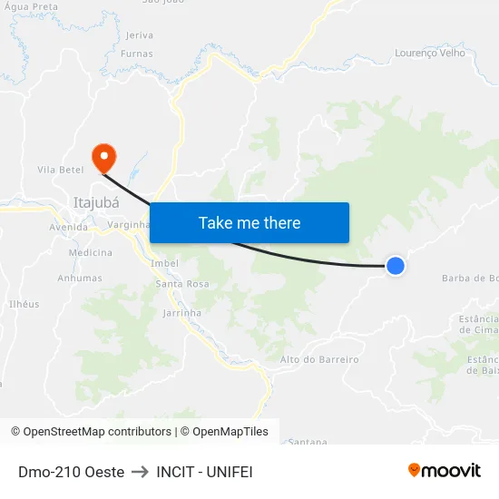Dmo-210 Oeste to INCIT - UNIFEI map