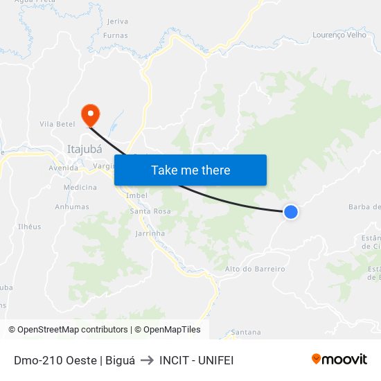 Dmo-210 Oeste | Biguá to INCIT - UNIFEI map