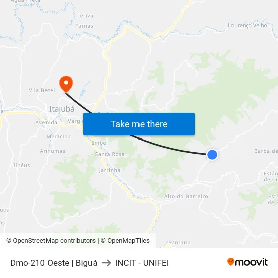 Dmo-210 Oeste | Biguá to INCIT - UNIFEI map
