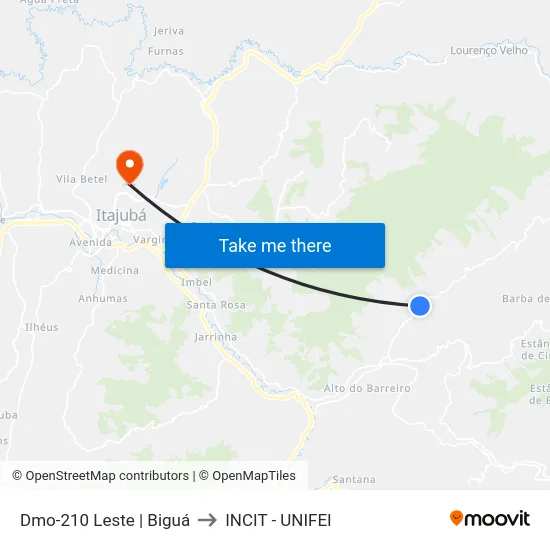 Dmo-210 Leste | Biguá to INCIT - UNIFEI map