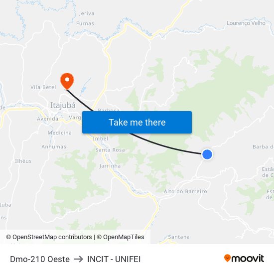 Dmo-210 Oeste to INCIT - UNIFEI map