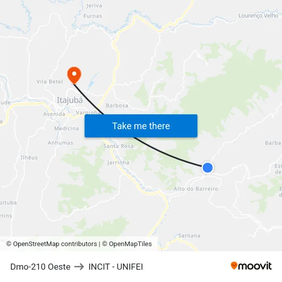 Dmo-210 Oeste to INCIT - UNIFEI map