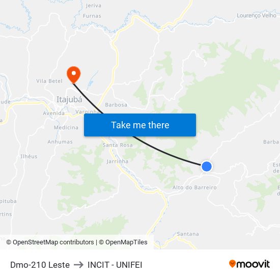 Dmo-210 Leste to INCIT - UNIFEI map