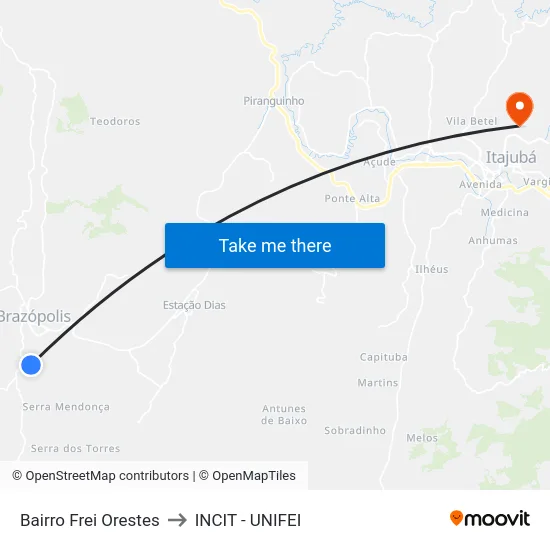 Bairro Frei Orestes to INCIT - UNIFEI map