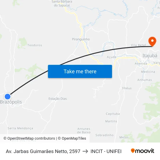 Av. Jarbas Guimarães Netto, 2597 to INCIT - UNIFEI map
