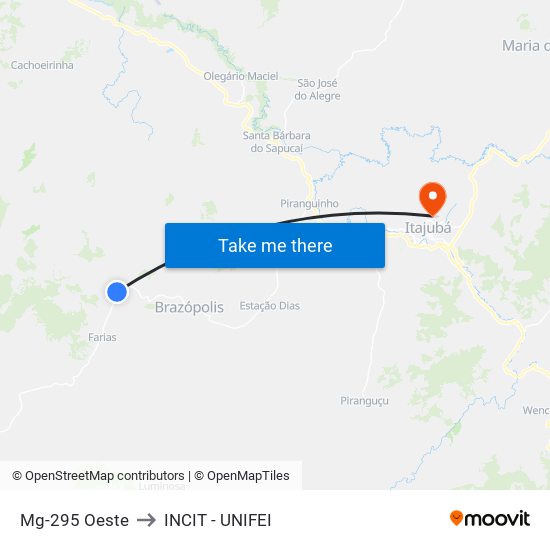 Mg-295 Oeste to INCIT - UNIFEI map