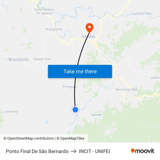 Ponto Final De São Bernardo to INCIT - UNIFEI map