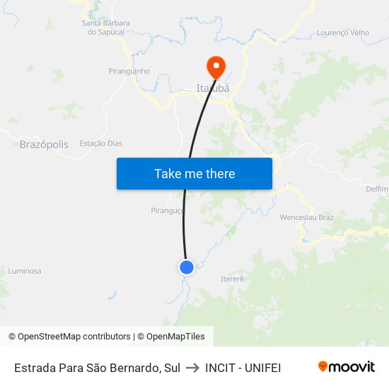 Estrada Para São Bernardo, Sul to INCIT - UNIFEI map