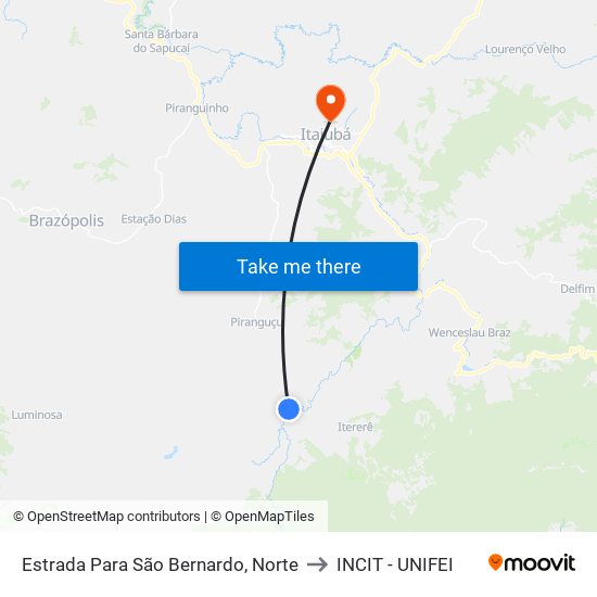 Estrada Para São Bernardo, Norte to INCIT - UNIFEI map