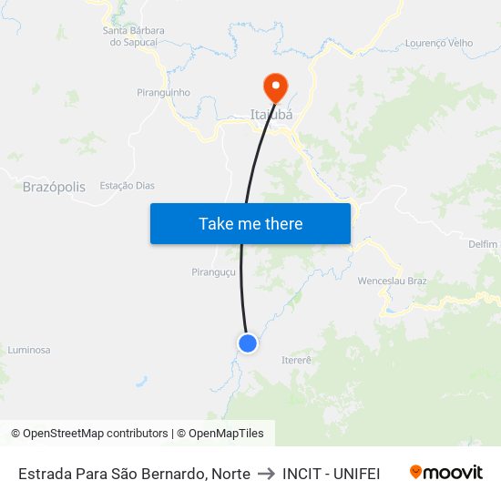 Estrada Para São Bernardo, Norte to INCIT - UNIFEI map