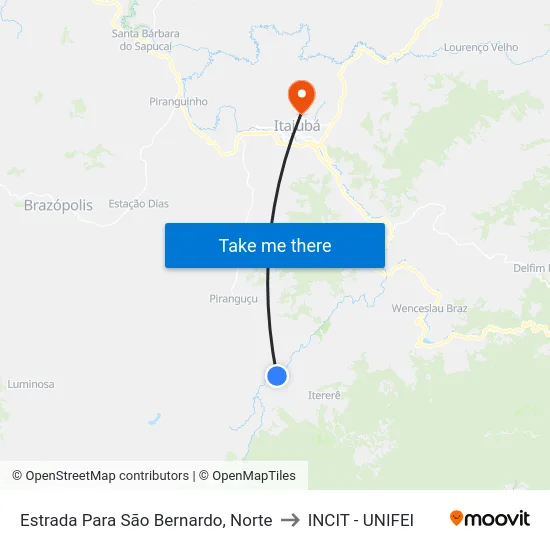 Estrada Para São Bernardo, Norte to INCIT - UNIFEI map