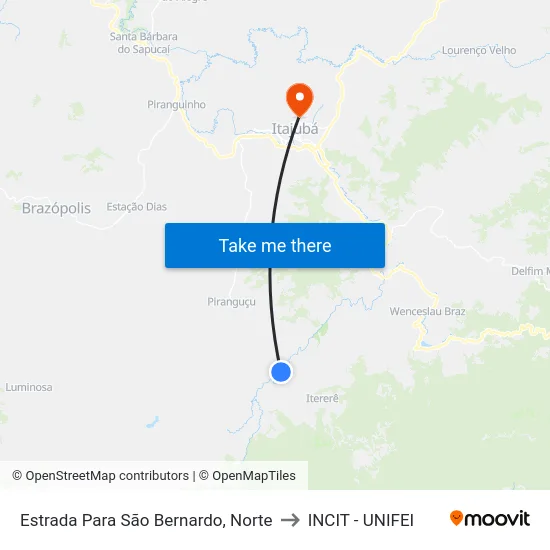 Estrada Para São Bernardo, Norte to INCIT - UNIFEI map