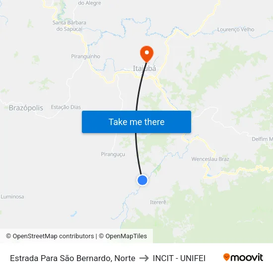 Estrada Para São Bernardo, Norte to INCIT - UNIFEI map