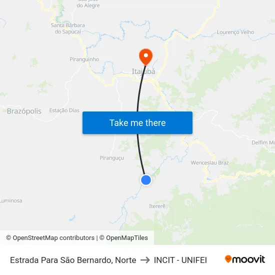 Estrada Para São Bernardo, Norte to INCIT - UNIFEI map