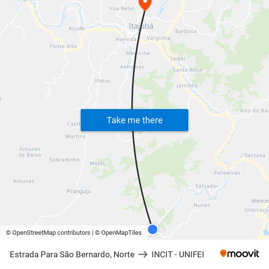 Estrada Para São Bernardo, Norte to INCIT - UNIFEI map